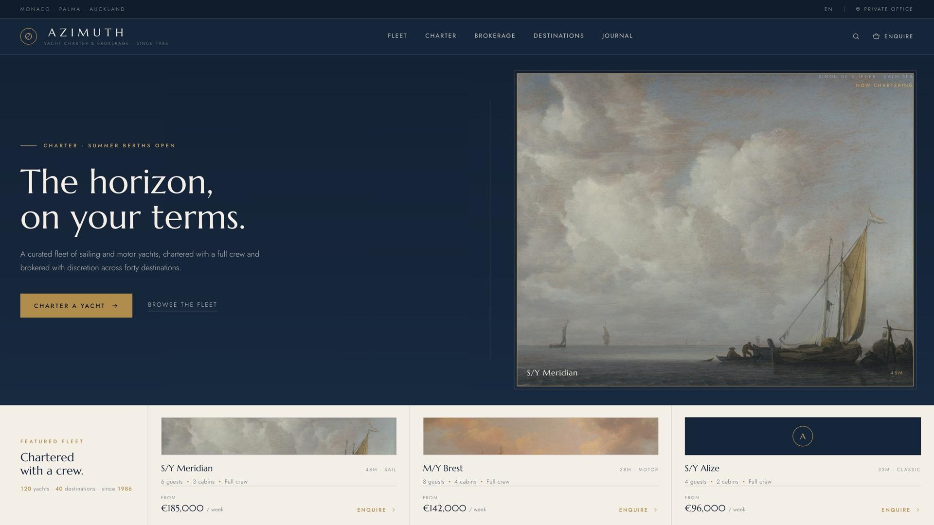 Azimuth luxury yacht charter storefront