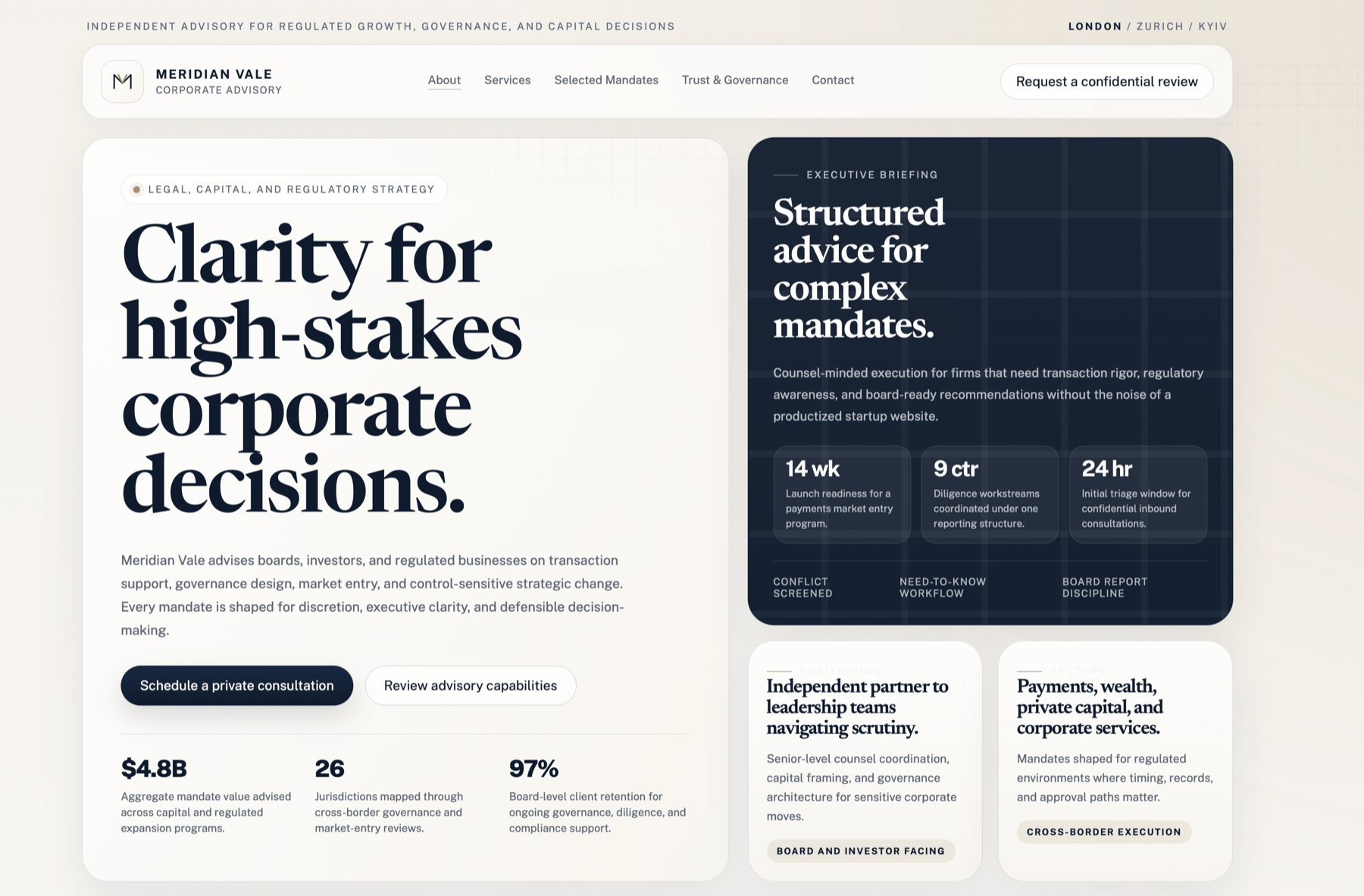 Meridian Vale corporate advisory website