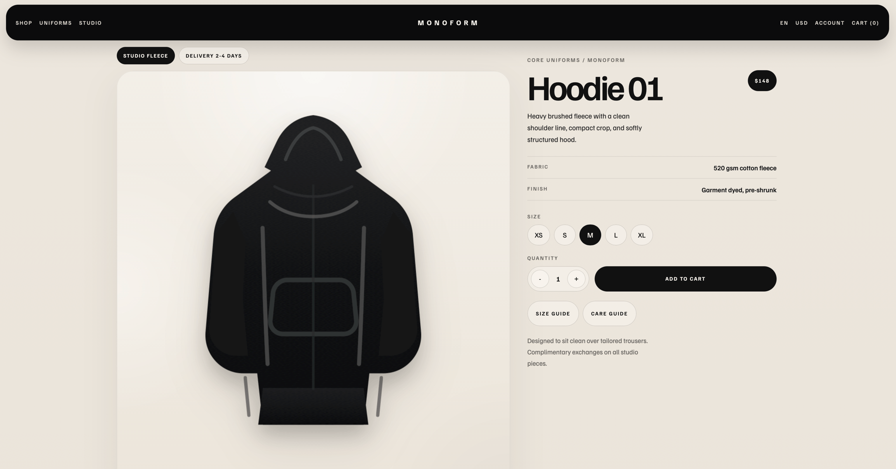 Monoform hoodie product page