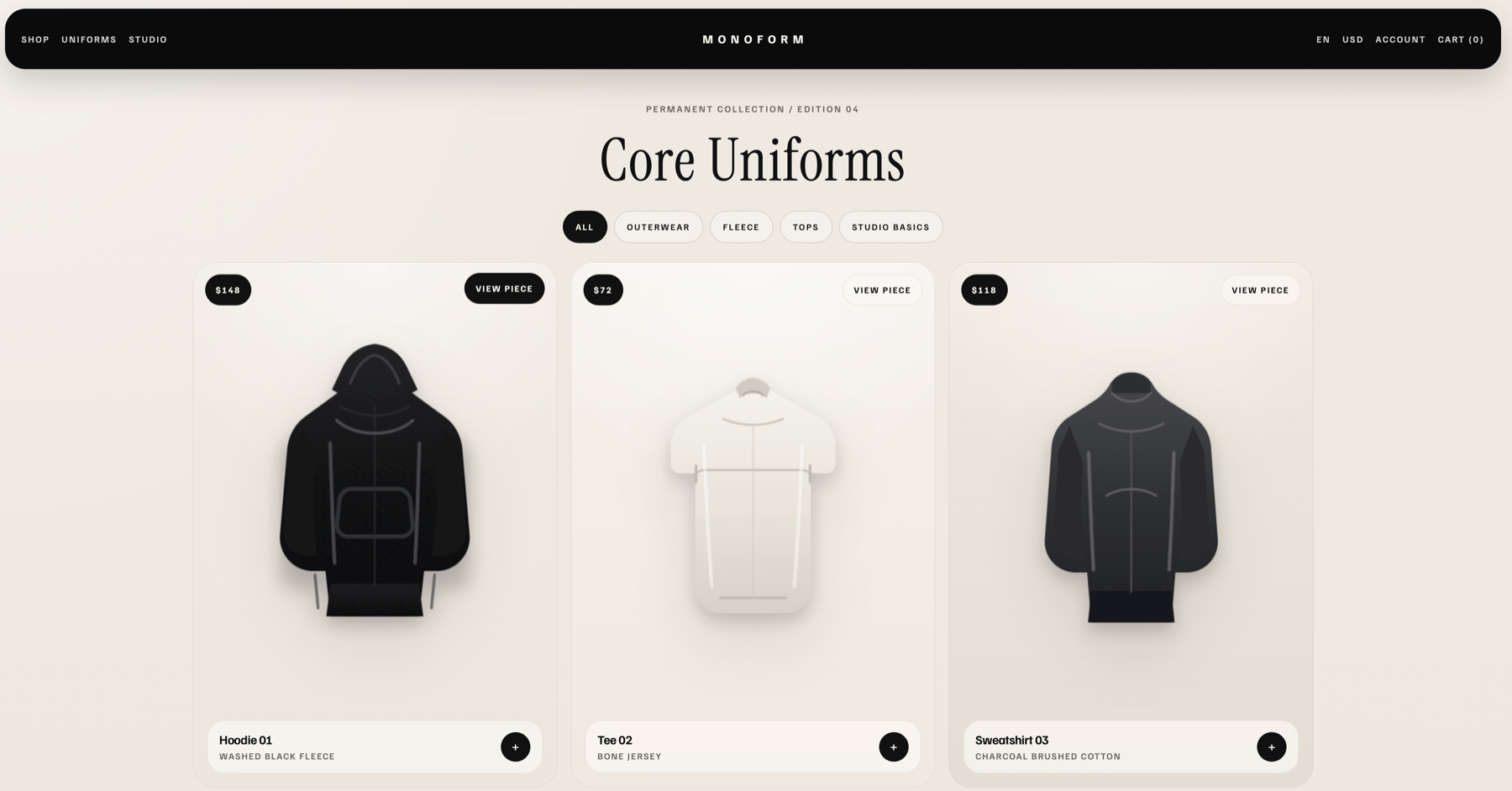 Monoform uniforms collection page