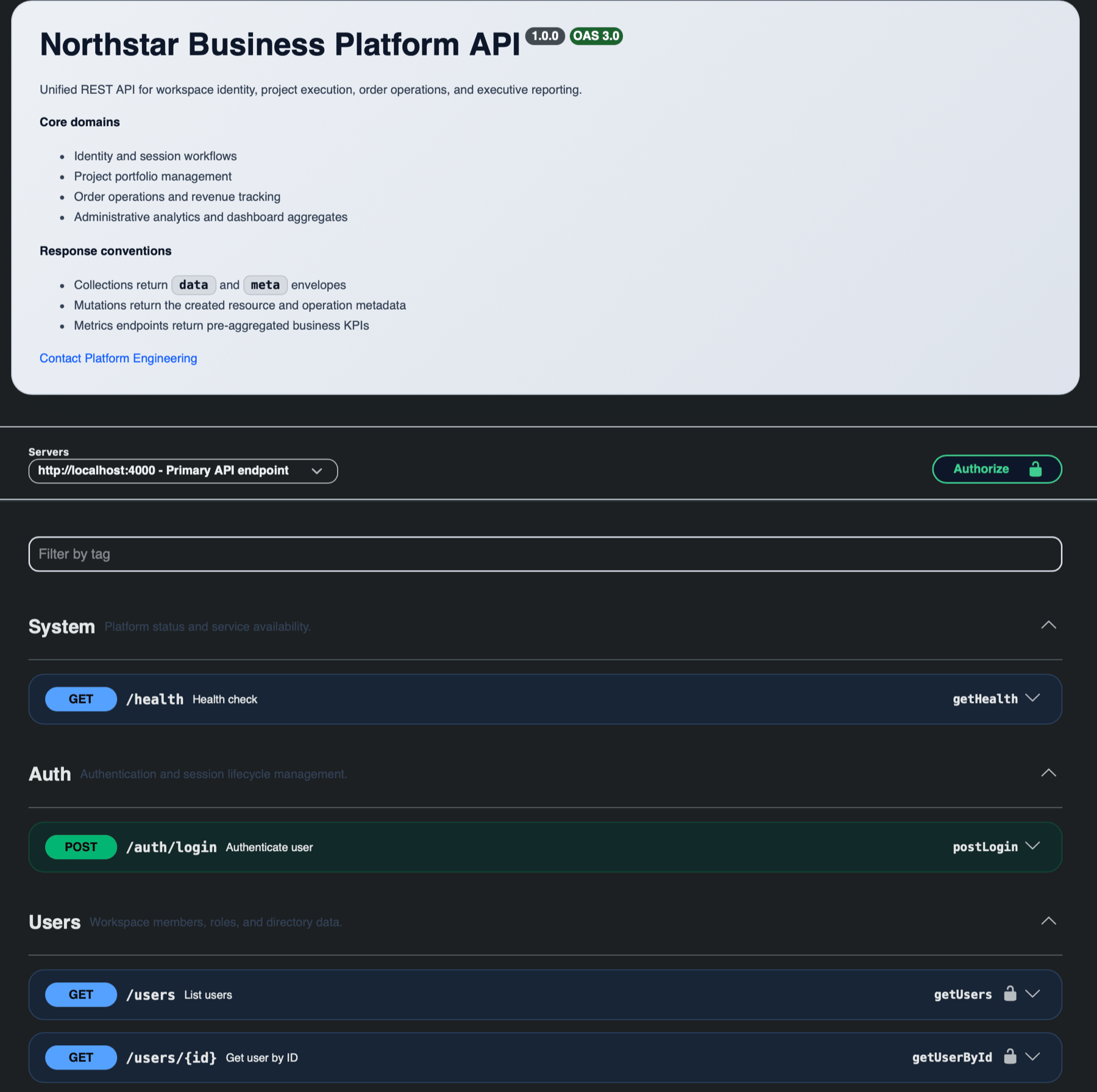 Northstar API documentation