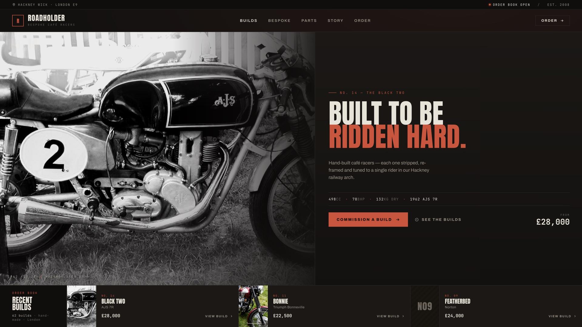 Roadholder bespoke café-racer brand site