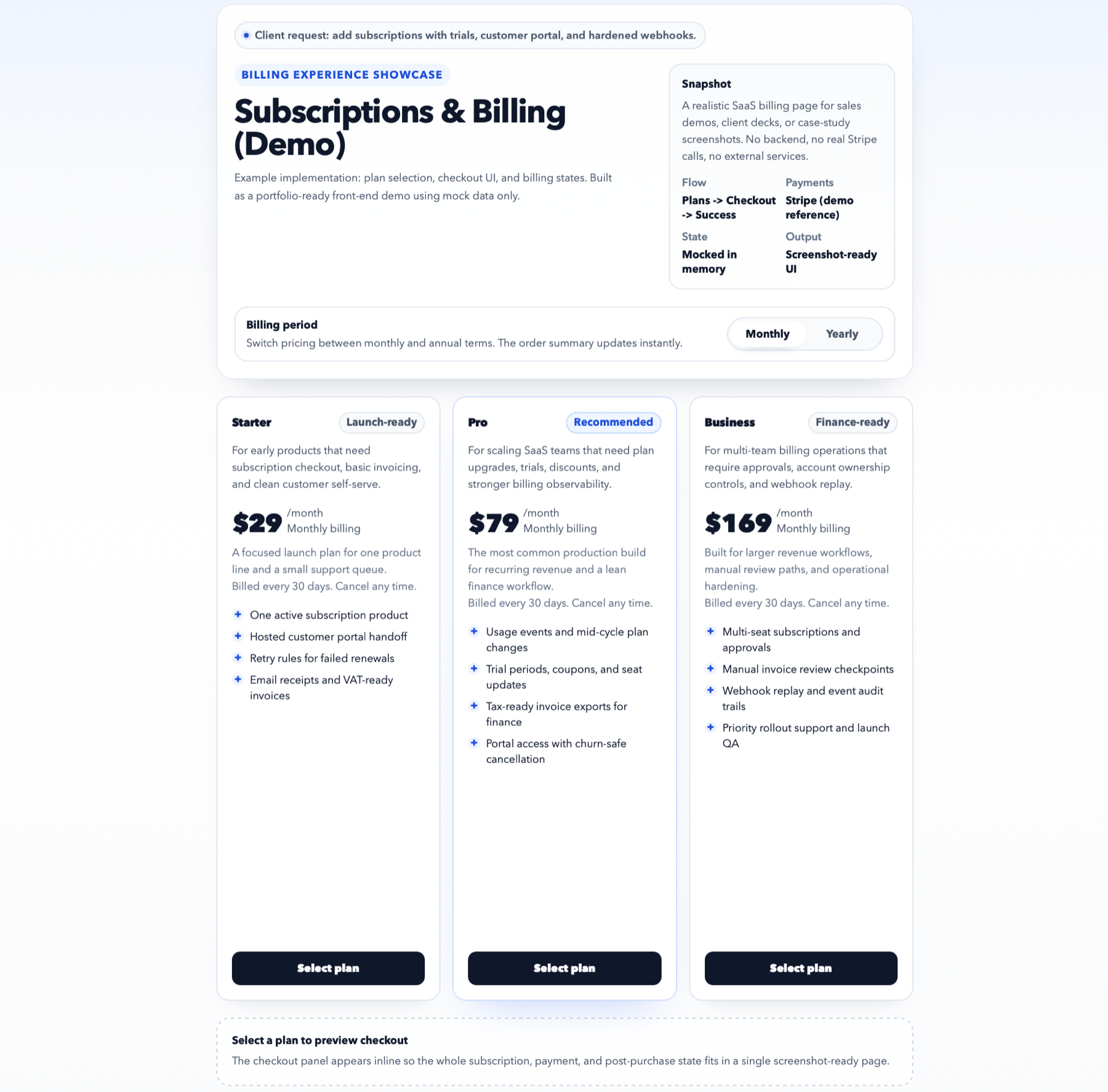 Subscriptions and billing showcase