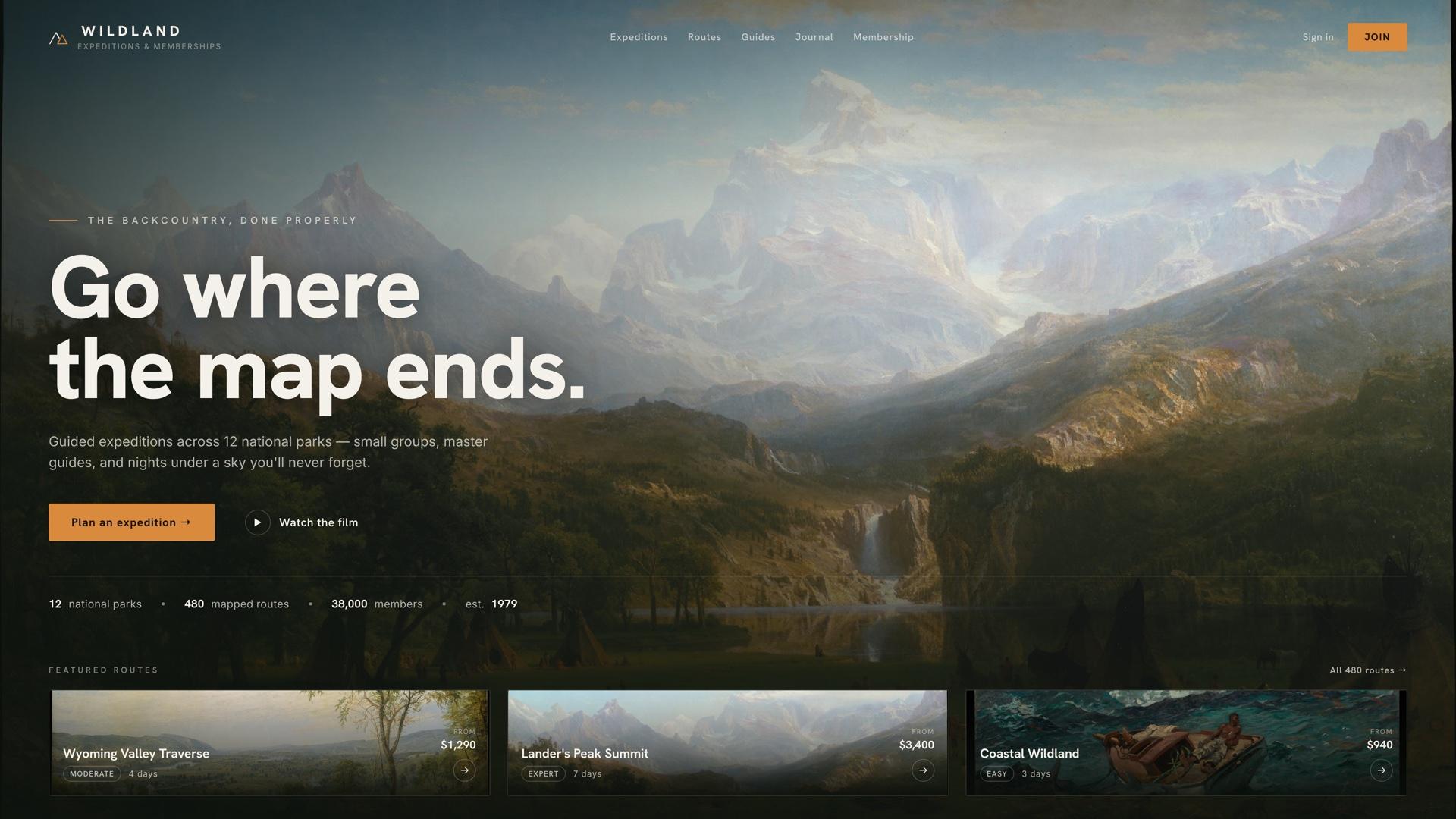 Wildland outdoor expeditions landing page